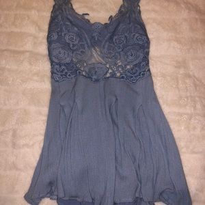 Light Blue Lace Cross-Back Romper